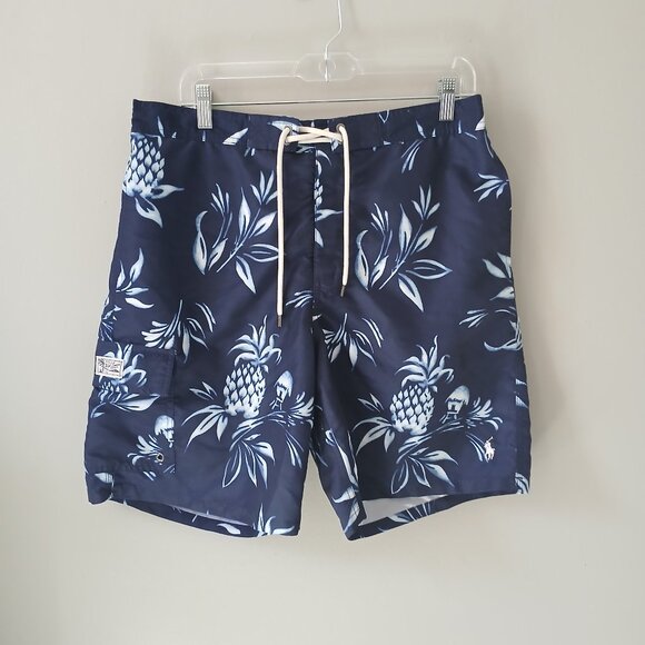 Polo Ralph Lauren Men's Swimwear Navy Blue Size Large Drawstring‎ Logo Pineapple - Picture 1 of 16